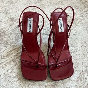 Steve Madden Wine Red Strappy Square-Toe Heels